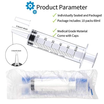 10 Pack 60ml Plastic Syringe for Labs and Pet Care