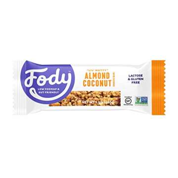 Fody Foods Vegan Protein Nut Bars, Almond and Coconut Flavor, 6g Protein per Bar, Low Fodmap Certified, Sensitive Recipe, Gut & IBS Friendly, 12 Count