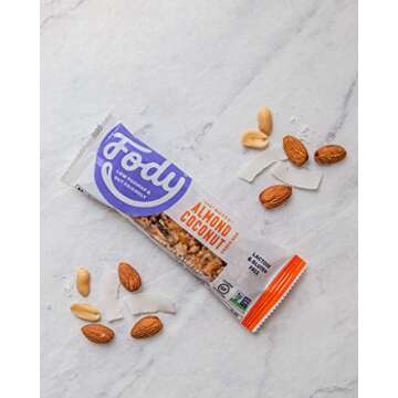 Fody Foods Vegan Protein Nut Bars, Almond and Coconut Flavor, 6g Protein per Bar, Low Fodmap Certified, Sensitive Recipe, Gut & IBS Friendly, 12 Count