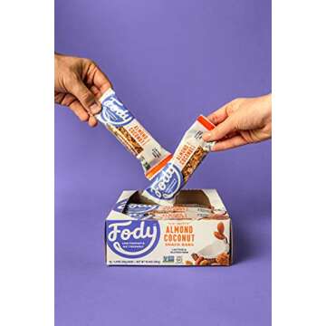Fody Foods Vegan Protein Nut Bars, Almond and Coconut Flavor, 6g Protein per Bar, Low Fodmap Certified, Sensitive Recipe, Gut & IBS Friendly, 12 Count