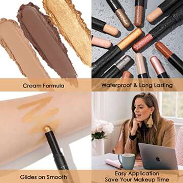 FOCALLURE 3PCS Cream Matte and Shimmer Eye Brightener Stick,Light to Dark Orange Eyeshadow Pencil,Long Lasting Eye Shadow Highlighter Stick Makeup,Gold Rush