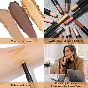 FOCALLURE 3PCS Cream Matte and Shimmer Eye Brightener Stick,Light to Dark Orange Eyeshadow Pencil,Long Lasting Eye Shadow Highlighter Stick Makeup,Gold Rush