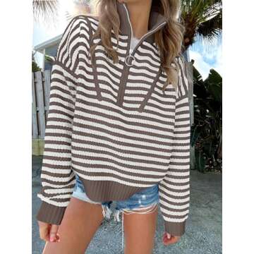 Stylish ANRABESS Women’s Striped Half Zip Sweater