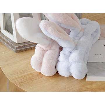 bouti1583 Women Fashion Soft Flannel Bunny Ear Makeup Cosmetic Shower Elastic Headband 2Pcs