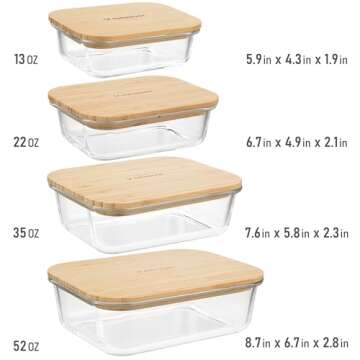 dokaworld Glass Food Storage Containers With Bamboo Lids - Glass Meal Prep Containers - Set of 4 Air...