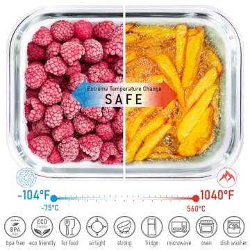 dokaworld Glass Food Storage Containers With Bamboo Lids - Glass Meal Prep Containers - Set of 4 Airtight Stackable Food Storage Kitchen Containers - Eco-Friendly Oven Safe Nesting Lunch Containers