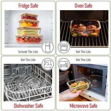 dokaworld Glass Food Storage Containers With Bamboo Lids - Glass Meal Prep Containers - Set of 4 Airtight Stackable Food Storage Kitchen Containers - Eco-Friendly Oven Safe Nesting Lunch Containers