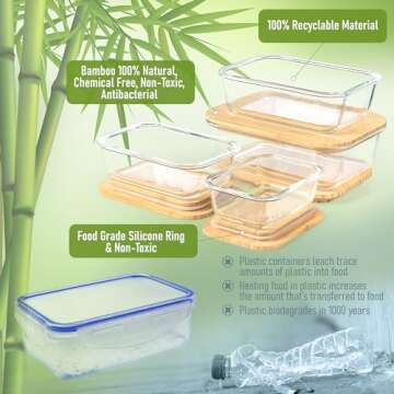 dokaworld Glass Food Storage Containers With Bamboo Lids - Glass Meal Prep Containers - Set of 4 Airtight Stackable Food Storage Kitchen Containers - Eco-Friendly Oven Safe Nesting Lunch Containers