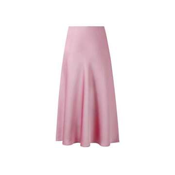 Verreisen Women's Elegant Midi Satin Skirt for Work Women Causal Elastic High Waist (Pink, Large)