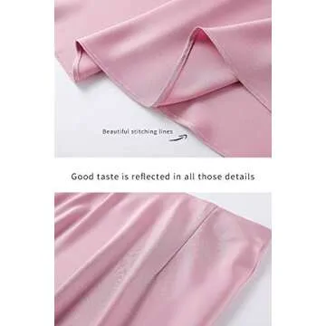 Verreisen Women's Elegant Midi Satin Skirt for Work Women Causal Elastic High Waist (Pink, Large)