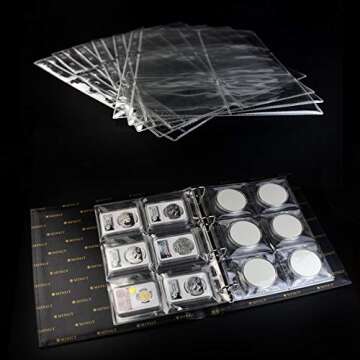 6 Pocket Coin Pages, 10 Sheets Plastic Coin Holders Stamp Collector Supplies for Coin Stamp Currency Collection