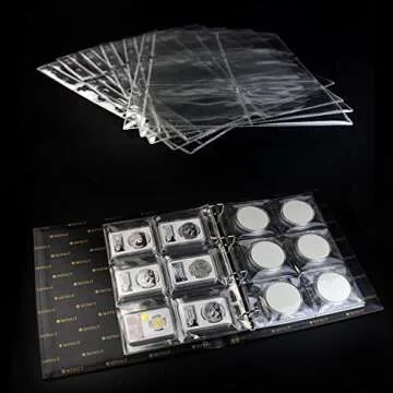 6 Pocket Coin Pages, 10 Sheets Plastic Coin Holders Stamp Collector Supplies for Coin Stamp Currency Collection