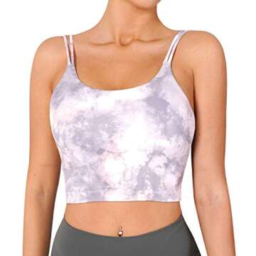 CELER Sports Bra for Women Longline Padded Bra Yoga Crop Tank Tops Fitness Workout Running Top, Grey & Pink Print M