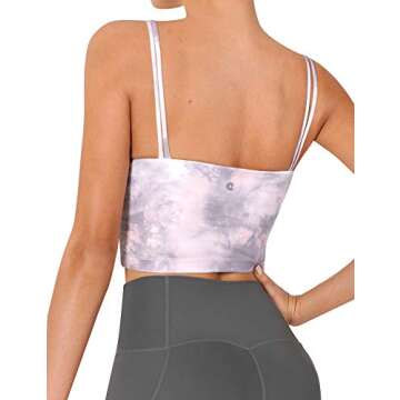 CELER Sports Bra for Women Longline Padded Bra Yoga Crop Tank Tops Fitness Workout Running Top, Grey & Pink Print M