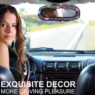 Universal Bling Bling Car Rearview Mirror Accessories,Mirror Elastic Plush Decorative Cover with Shiny Colorful Rhinestones for Women(Mirror)