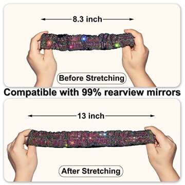 Universal Bling Bling Car Rearview Mirror Accessories,Mirror Elastic Plush Decorative Cover with Shiny Colorful Rhinestones for Women(Mirror)