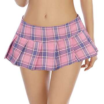 Avidlove Women Sexy Role Play Pleated Mini Skirt Ruffle Lingerie for Schoolgirl Pink XXXL