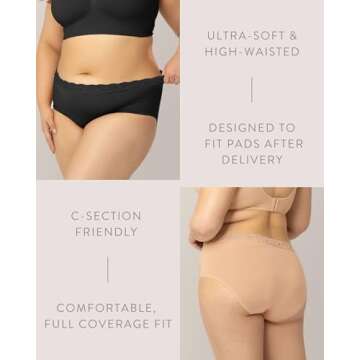 Kindred Bravely High Waist Postpartum Underwear & C-Section Recovery Maternity Panties, 5 Pack (Neutrals, Large)