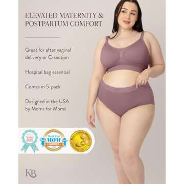 Kindred Bravely High Waist Postpartum Underwear & C-Section Recovery Maternity Panties, 5 Pack (Neutrals, Large)