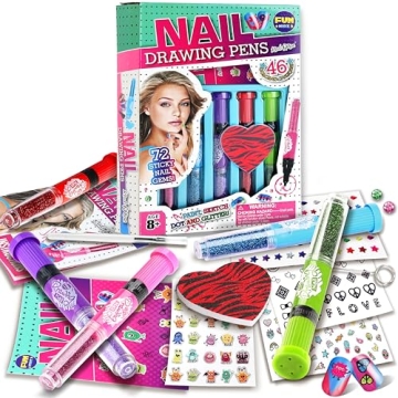 Creative FunKidz Nail Art Set for Girls Aged 7-12 - Peelable Nail Polish Pens & Decorations