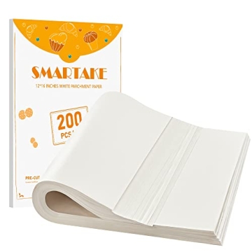 SMARTAKE 200 Pcs Parchment Paper Baking Sheets - 12x16 Inch Non-Stick Precut for All Cooking Needs