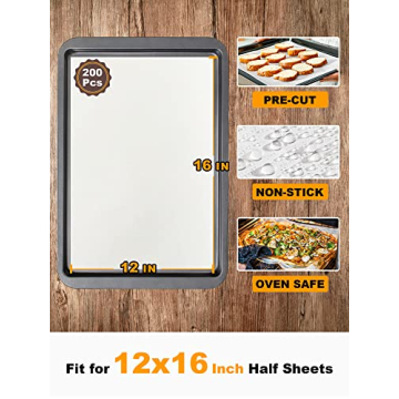 SMARTAKE 200 Pcs Non-Stick Parchment Baking Sheets