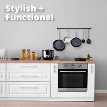 Greenco Black Pot and Pan Wall Mounted Rail Hanger Racks| Cookware Set and Storage Organization| 15-Hook Hanging Rack | Great For Kitchen Shelf