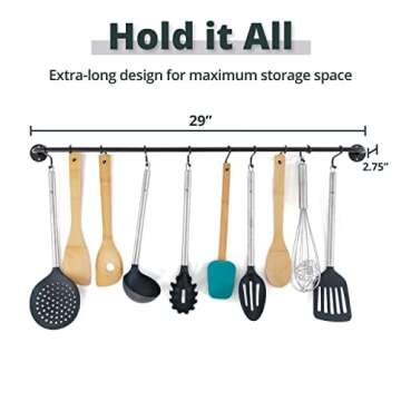 Greenco Black Pot and Pan Wall Mounted Rail Hanger Racks| Cookware Set and Storage Organization| 15-Hook Hanging Rack | Great For Kitchen Shelf
