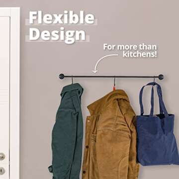 Greenco Black Pot and Pan Wall Mounted Rail Hanger Racks| Cookware Set and Storage Organization| 15-Hook Hanging Rack | Great For Kitchen Shelf