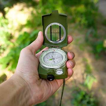 Lensatic Military Compass for Hiking - Tritium Compass Military Grade Style Camping Backpacking | Tactical Army Compass Survival Navigation | TurnOnSport Waterproof Sighting Compass with Pouch