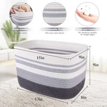 WISELIFE Storage Basket 3 Pack, Laundry, Blanket, Cotton Rope and Woven Baskets for Organizing, toy ...