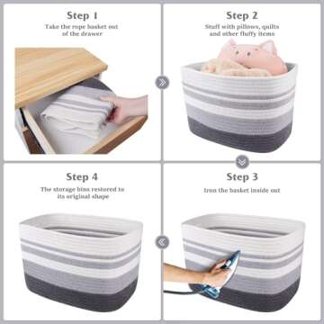 WISELIFE Storage Basket 3 Pack, Laundry, Blanket, Cotton Rope and Woven Baskets for Organizing, toy storage for Living room, laundry room, Bedroom, Nursery, Grey