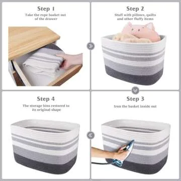 WISELIFE Storage Basket 3 Pack, Laundry, Blanket, Cotton Rope and Woven Baskets for Organizing, toy storage for Living room, laundry room, Bedroom, Nursery, Grey