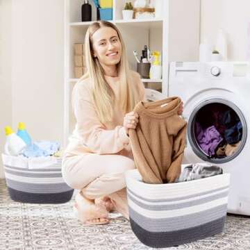 WISELIFE Storage Basket 3 Pack, Laundry, Blanket, Cotton Rope and Woven Baskets for Organizing, toy storage for Living room, laundry room, Bedroom, Nursery, Grey