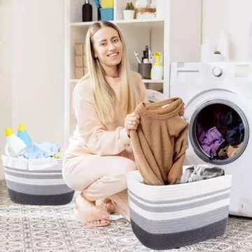 WISELIFE Storage Basket 3 Pack, Laundry, Blanket, Cotton Rope and Woven Baskets for Organizing, toy storage for Living room, laundry room, Bedroom, Nursery, Grey
