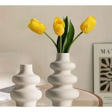 Ceramic Vases - Set of 2, Modern Vase for Dining Room, Living Room, Wedding Dinner Table, Home Decorations Vase,Off White Round Vases, Boho Vase for Decor
