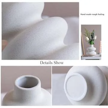 Ceramic Vases - Set of 2, Modern Vase for Dining Room, Living Room, Wedding Dinner Table, Home Decorations Vase,Off White Round Vases, Boho Vase for Decor