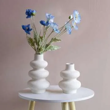 Ceramic Vases - Set of 2, Modern Vase for Dining Room, Living Room, Wedding Dinner Table, Home Decorations Vase,Off White Round Vases, Boho Vase for Decor