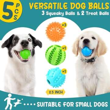PatsFran Puppy Toys Dog Balls, 5 Pack Interactive Dog Toys, 2.5" Squeaky Balls and Treat Balls, Dog ...