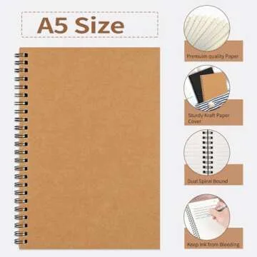 EOOUT 4 Pack Spiral Lined Notebook, Ruled Journals Notebooks, Soft Cover Notebook, 80 Sheets, 160 Pages,100 GSM,Lined Paper, 5 x 8 Inches, for Gifts, Office, School Supplies