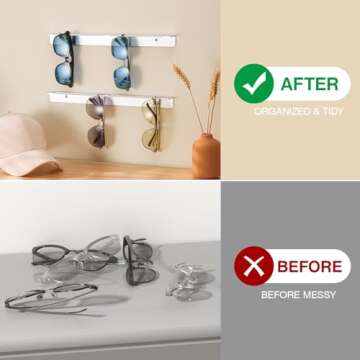 songsoso Sunglasses Organizer Wall-Mounted 2 Pack：Silver Aluminum Eyeglasses Holder - Sunglasses Rack for Wall, Home Decor - Sunglasses Wall Storage for displaying Multiple Pairs of Eyeglasses