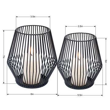 Matte Black Metal Wire Candle Holders Set of 2 - Vintage Decorative Candle Stand for Indoor Outdoor Events,Parties and Wedding Decorations Large A