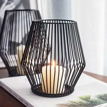 Matte Black Metal Wire Candle Holders Set of 2 - Vintage Decorative Candle Stand for Indoor Outdoor Events,Parties and Wedding Decorations Large A