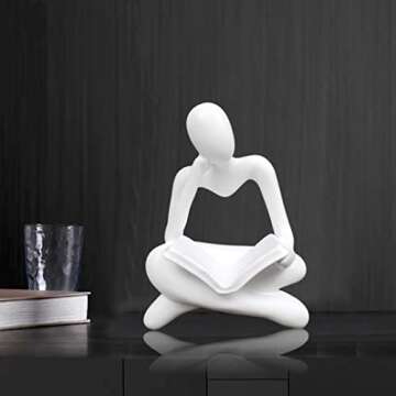 HAFKOIS Thinker Statue Reading Women Figurine Abstract Art Sculpture Home Decor Modern White Decor A...