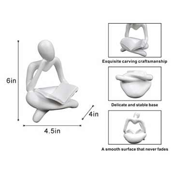 HAFKOIS Thinker Statue Reading Women Figurine Abstract Art Sculpture Home Decor Modern White Decor Accents White Thinker Figurines for Living Room Shelves Bookshelf Office Shelf Desktop Decor