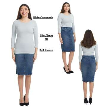 ESTEEZ Elbow Sleeve Cotton Plain T-Shirt for Women - Base Layer Modesty Panel Tee (EX801247POLARGREY...