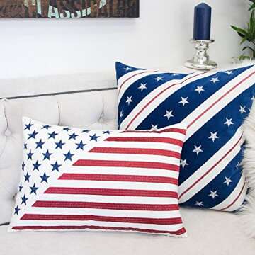 Homey COZY American Flag Velvet Rectangle Throw Pillow Cover,Patriotic Series Flag Lumbar Sofa Couch...