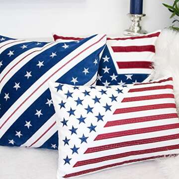 Homey COZY American Flag Velvet Rectangle Throw Pillow Cover,Patriotic Series Flag Lumbar Sofa Couch Decorative Pillow Case for Independence Day 4th July Home Decor 14x20, Cover Only