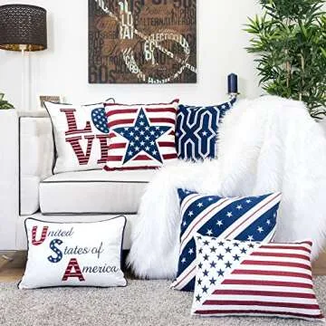 Homey COZY American Flag Velvet Rectangle Throw Pillow Cover,Patriotic Series Flag Lumbar Sofa Couch Decorative Pillow Case for Independence Day 4th July Home Decor 14x20, Cover Only