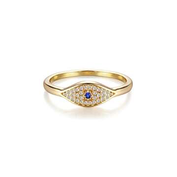 MEVECCO Gold Cubic Zirconia Blue Evil Eye Stacking Ring,14K Gold Plated Dainty Sapphireblue Colored ...